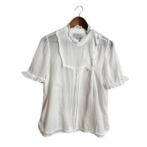 Lee Mathews Ruffle Bib Prairie Blouse White Romantic Womans 2/Medium